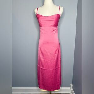 Revolve WeWoreWhat Cowl Midi Satin Slip Dress‎ in Hot Pink NWT Size 6